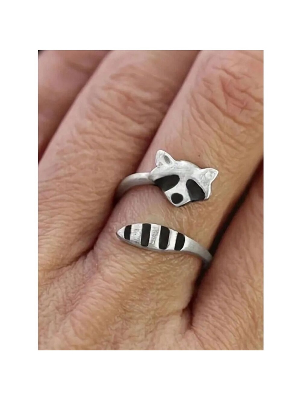 Adjustable 14k Gold Plated Silver Raccoon ring new